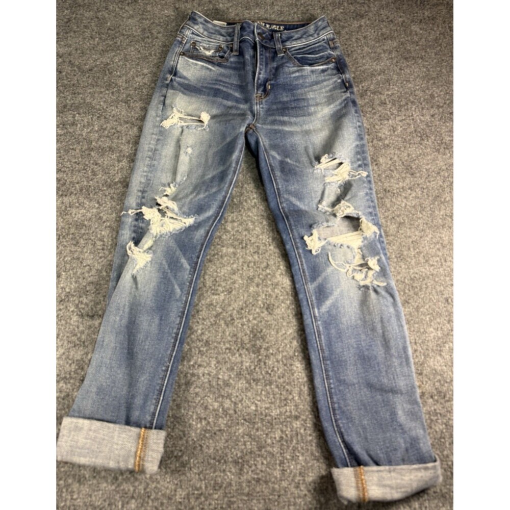 American Eagle Jeans Womens 00 Short High Rise Distressed Skinny Crop Cuffed